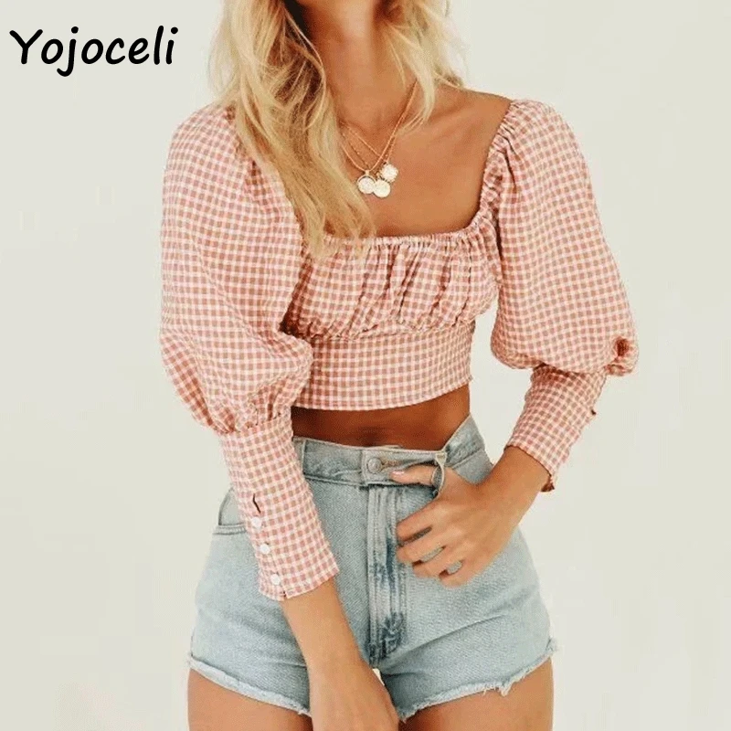 Yojoceli square neck plaid blouses shirt 2019 vintage short tops streetwear female blusas
Yojoceli square neck plaid blouses shirt 2019 vintage short tops streetwear female blusas