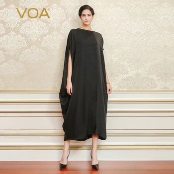VOA Heavy Silk Black Jacquard Robe Dress Women Large Size Loose Muslim Long Dresses Casual Bat Sleeve Summer Solid Vintage A5269
VOA Heavy Silk Black Jacquard Robe Dress Women Large Size Loose Muslim Long Dresses Casual Bat Sleeve Summer Solid Vintage A5269