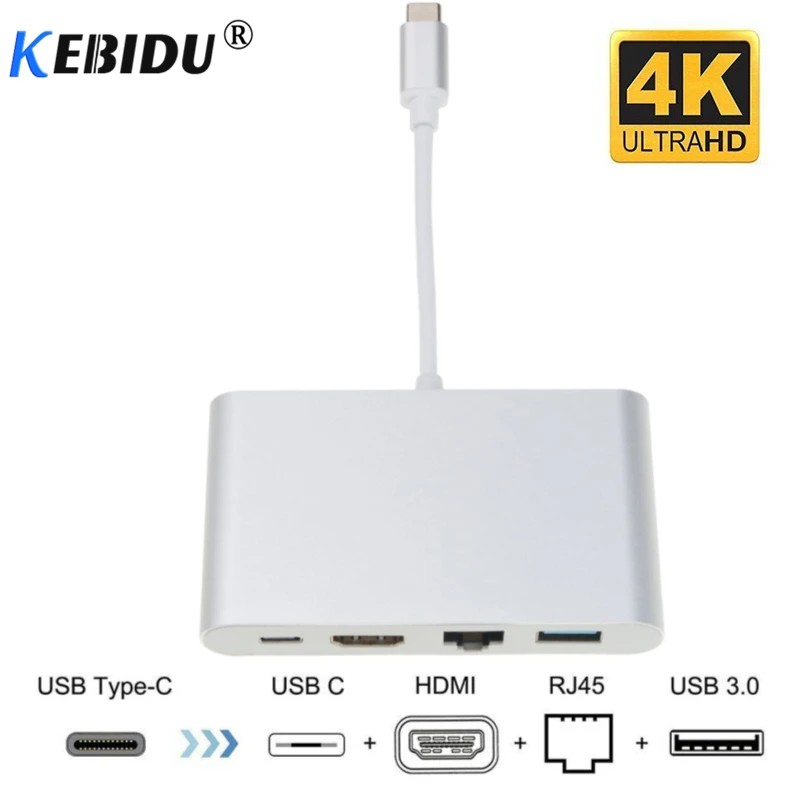 Kebidu Type C to HDMI 4K + RJ45 Port + USB 3.0 USB 3.1 Converter 4 in 1 USB-C Hub Adapter USB 3.1 for Macbook HDTV Chromebook
Kebidu Type C to HDMI 4K + RJ45 Port + USB 3.0 USB 3.1 Converter 4 in 1 USB-C Hub Adapter USB 3.1 for Macbook HDTV Chromebook