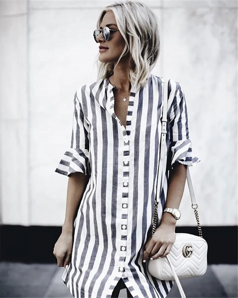  Half Sleeve Striped T Shirt Mini Dress  