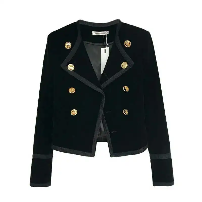 PERHAPS U women jacket button double breasted turn down collar preppy style velvet winter C0037
PERHAPS U women jacket button double breasted turn down collar preppy style velvet winter C0037
