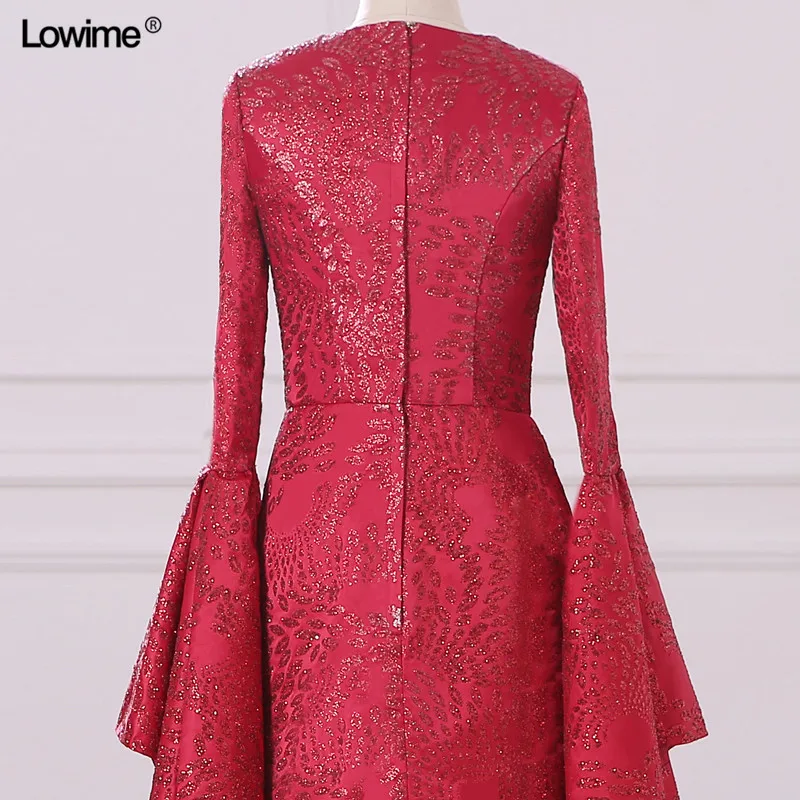 Mermaid Muslim Arabic Evening Dresses Scoop Red Custom Made Appliques Sequins Robe De Soiree Long Prom 2018 (6)