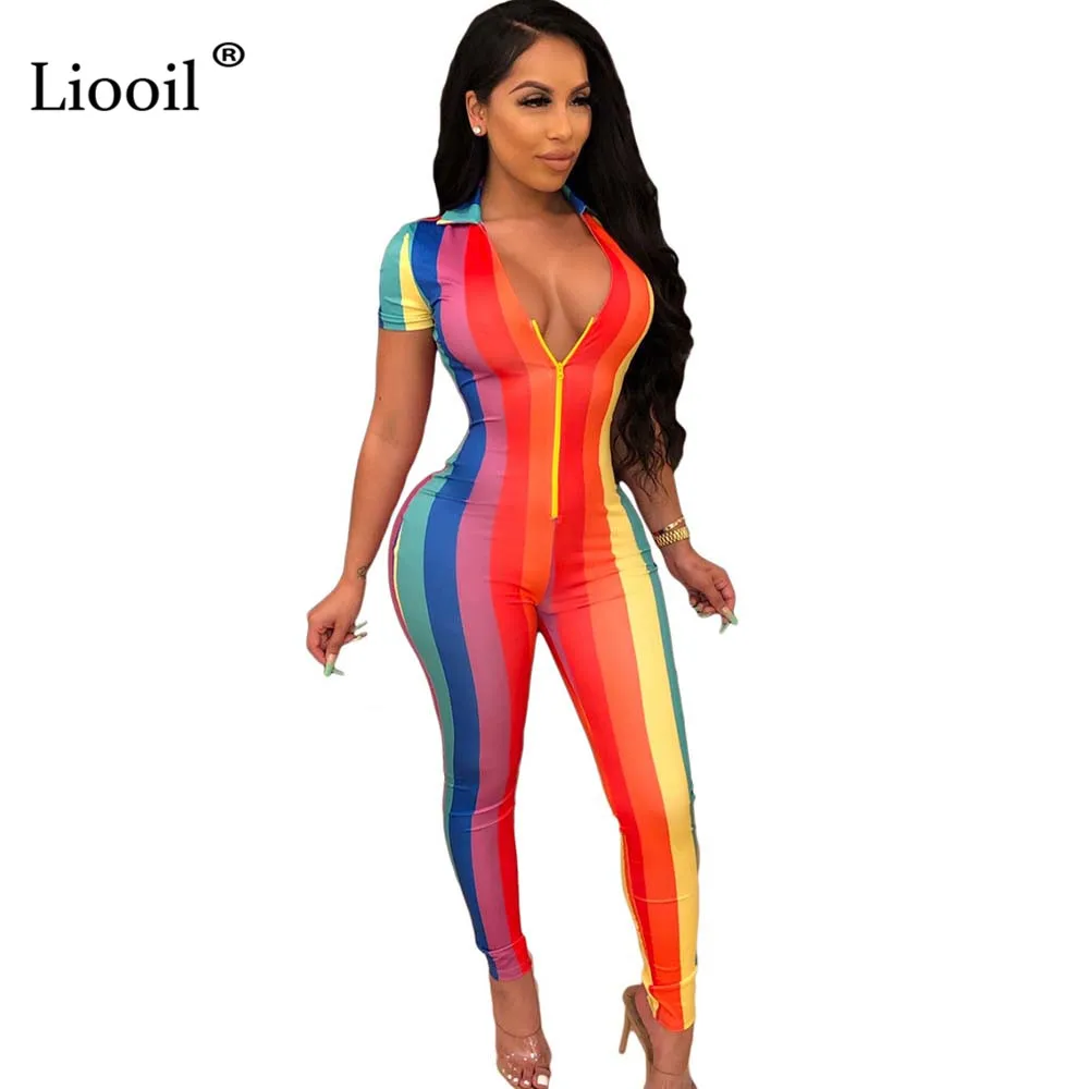 Liooil Rainbow Tight Sexy Jumpsuit Clubwear One Piece Outfit 2019 V Neck Bodycon Striped Rompers Womens Jumpsuit Party Overalls
Liooil Rainbow Tight Sexy Jumpsuit Clubwear One Piece Outfit 2019 V Neck Bodycon Striped Rompers Womens Jumpsuit Party Overalls