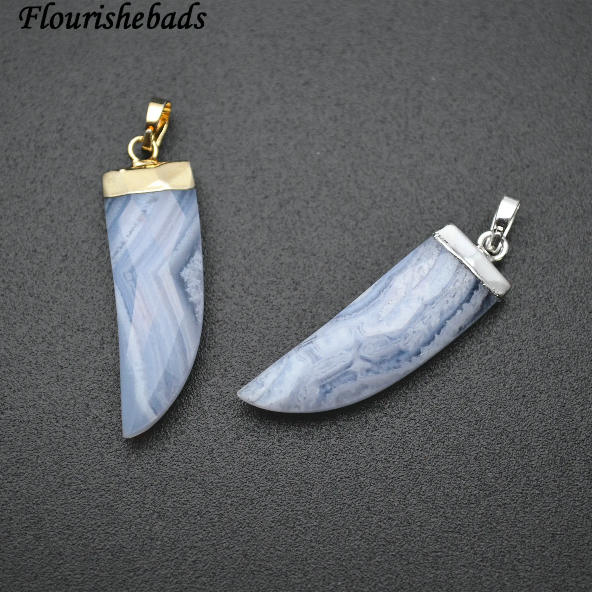 5pc 10x30mm Faceted Natural Blue Lance Agate Horn Shape Stone Pendant Fit Necklace Making |