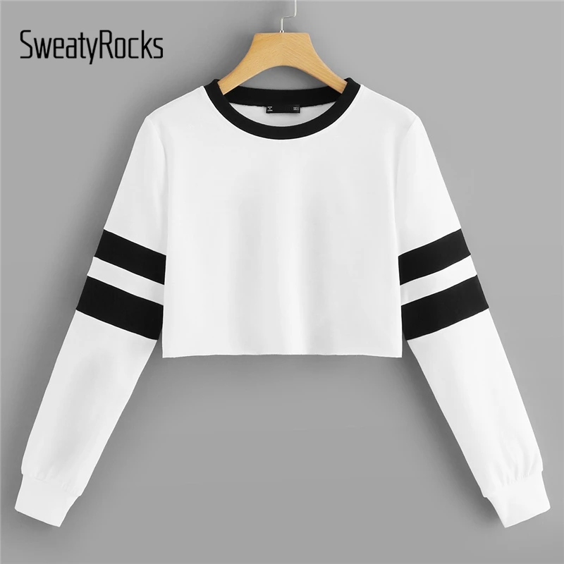 SweatyRocks White Varsity Striped Crop Pullover Womens O-Neck Streetwear Tops Workout Clothes Spring Autumn Casual Sweatshirts
SweatyRocks White Varsity Striped Crop Pullover Womens O-Neck Streetwear Tops Workout Clothes Spring Autumn Casual Sweatshirts
