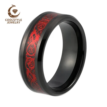Black Tungsten Carbide Ring Wedding Band For Men Women With Black Carbon Fiber Red Dragon Inlay Comfort Fit
Black Tungsten Carbide Ring Wedding Band For Men Women With Black Carbon Fiber Red Dragon Inlay Comfort Fit