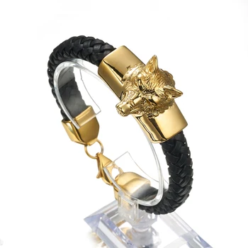 Mens Gold Filled Bangle Stainless Steel Leather Splendid Fashion Jewelry Wolf Head Male Bracelet Christmas Gift Jewelry 
Mens Gold Filled Bangle Stainless Steel Leather Splendid Fashion Jewelry Wolf Head Male Bracelet Christmas Gift Jewelry