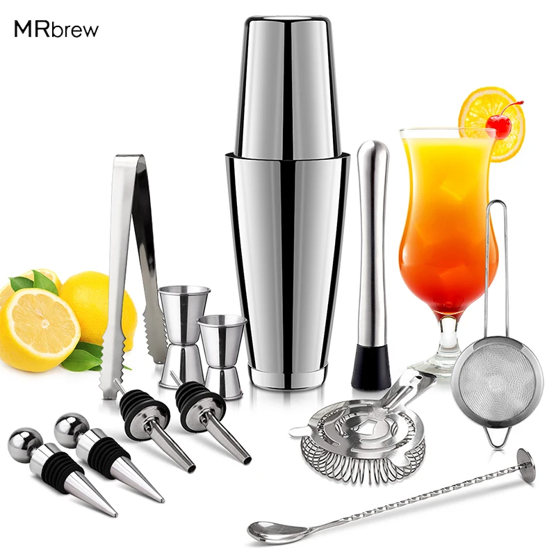 13Pcs/Set Stainless Steel Cocktail Shaker Ice Tong Mixer Drink Boston Bartender Browser Kit Bars Set Professional Bartender Tool
13Pcs/Set Stainless Steel Cocktail Shaker Ice Tong Mixer Drink Boston Bartender Browser Kit Bars Set Professional Bartender Tool