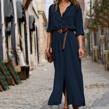 2019 Women Spring Summer Long Dress Long Sleeve Sexy Button A-Line Solid Shirt Dresses With Belt Sexy Summer Dress vestidos
2019 Women Spring Summer Long Dress Long Sleeve Sexy Button A-Line Solid Shirt Dresses With Belt Sexy Summer Dress vestidos