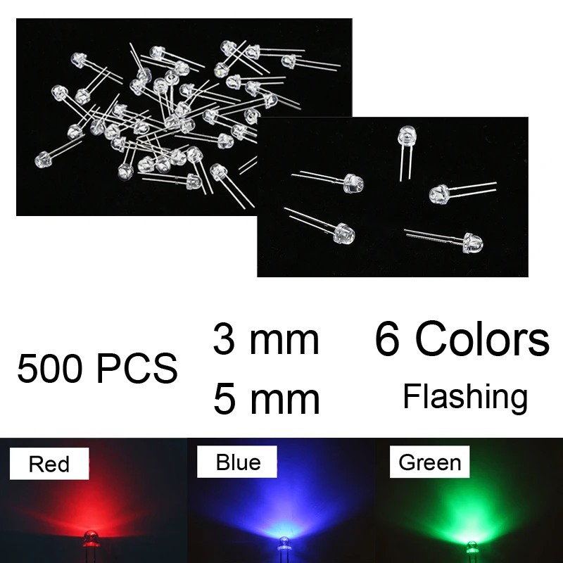 500PCS LED Diodes Pink Warm White Red Green 3MM 5MM Urtal Bright ,RGB Fast/slow flashing Blue 6 Color Emitting
500PCS LED Diodes Pink Warm White Red Green 3MM 5MM Urtal Bright ,RGB Fast/slow flashing Blue 6 Color Emitting