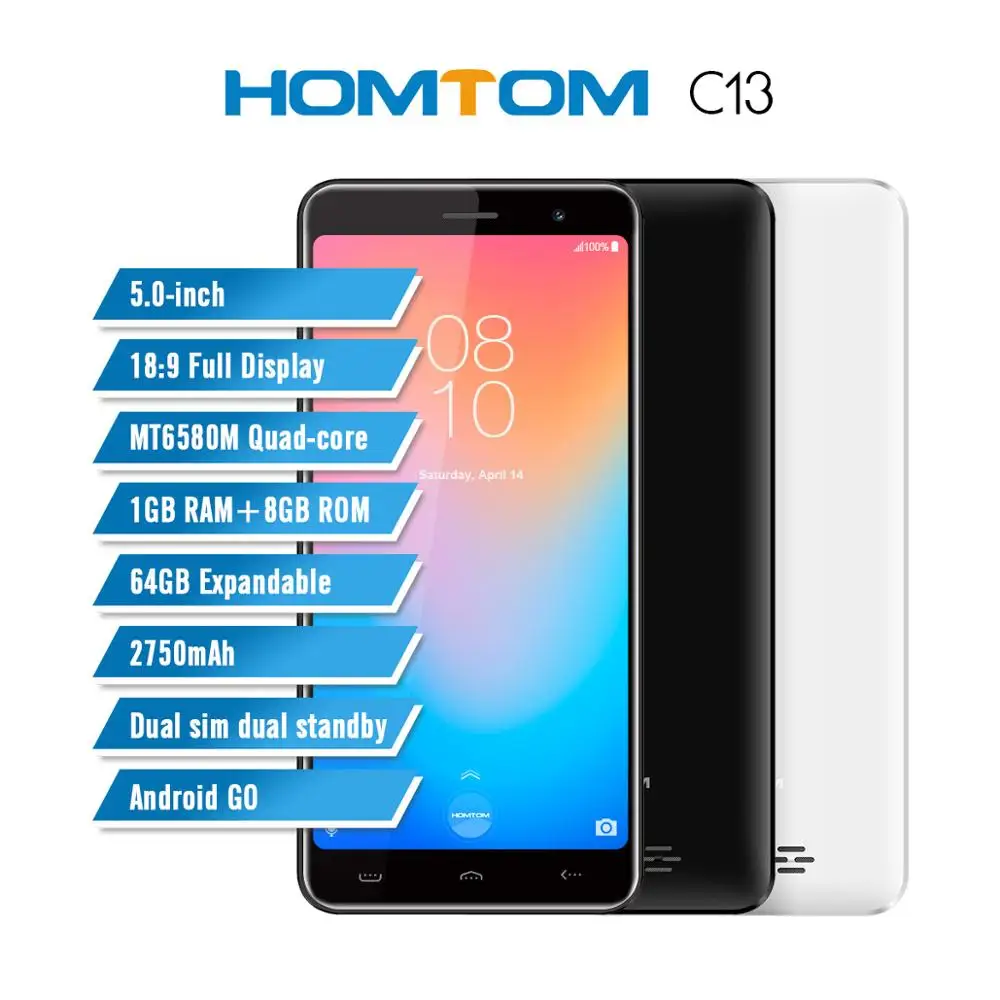 Original HOMTOM C13 3G WCDMA Mobile Phone Android GO 1GB RAM 8GB ROM Quad Core Smartphone 480P 5.0 inch Dual SIM Cell Phone
Original HOMTOM C13 3G WCDMA Mobile Phone Android GO 1GB RAM 8GB ROM Quad Core Smartphone 480P 5.0 inch Dual SIM Cell Phone