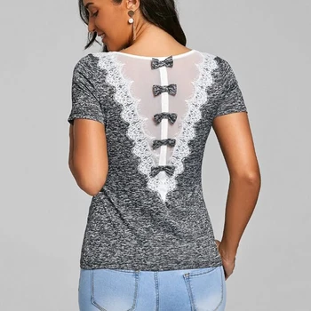 Women Summer T-shirt Fashion Chiffon Patchwork Tops O-Neck Short Sleeve Tops Cationic Splicing Chiffon Marled Back Bow T-shirt
Women Summer T-shirt Fashion Chiffon Patchwork Tops O-Neck Short Sleeve Tops Cationic Splicing Chiffon Marled Back Bow T-shirt