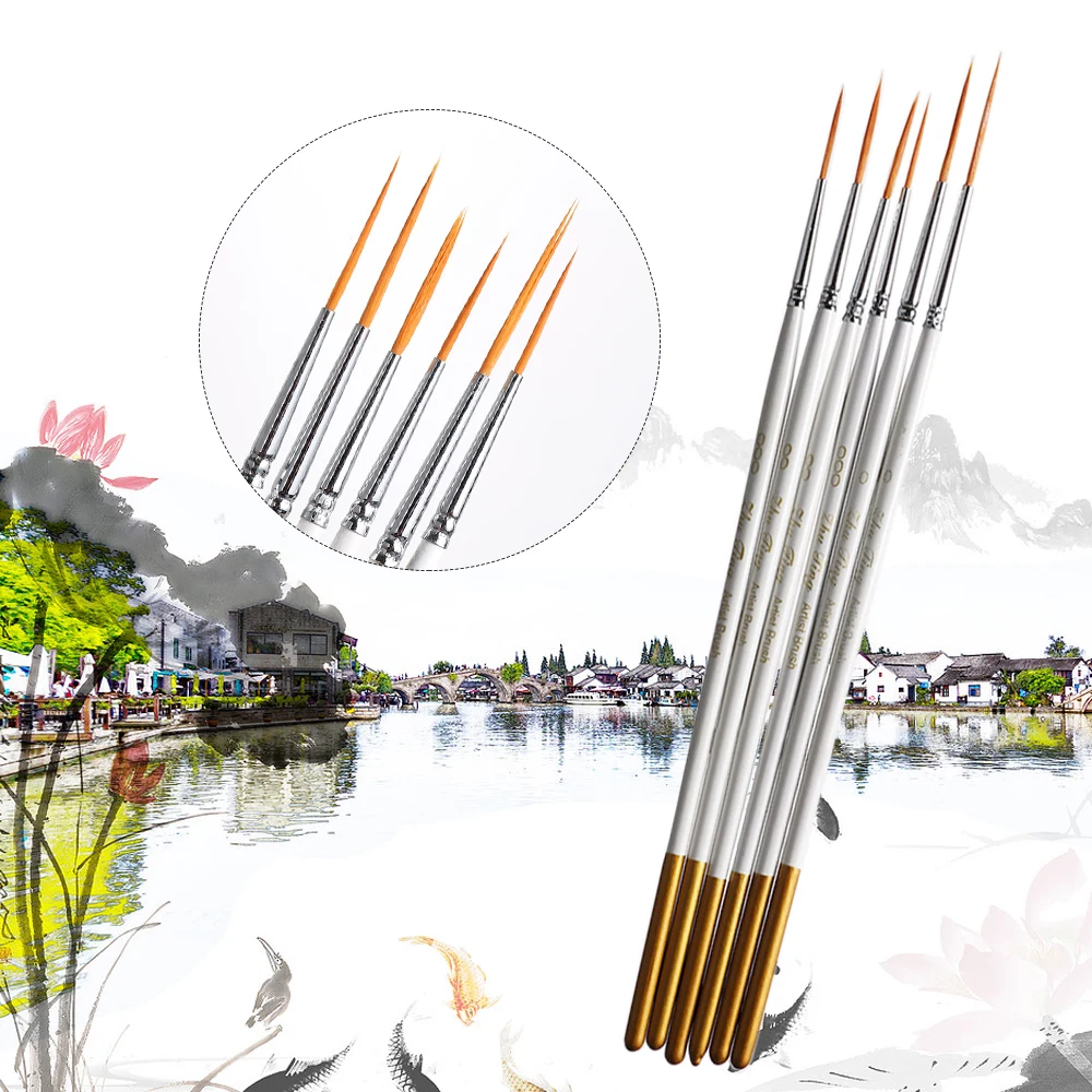 Hot 6Pcs/Set Nylon Hair Round Paint Brush Hook Line Pen Artist Draw Painting Craft Art Supplies
Hot 6Pcs/Set Nylon Hair Round Paint Brush Hook Line Pen Artist Draw Painting Craft Art Supplies