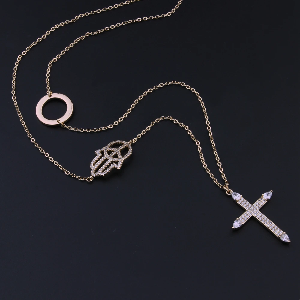 Turkish Hamsa Cross Pendant Necklace Pave Cubic Zirconia Hand&Circle Round Necklace Gold Color Colar for Women Jewelry NWX001502
Turkish Hamsa Cross Pendant Necklace Pave Cubic Zirconia Hand&Circle Round Necklace Gold Color Colar for Women Jewelry NWX001502
