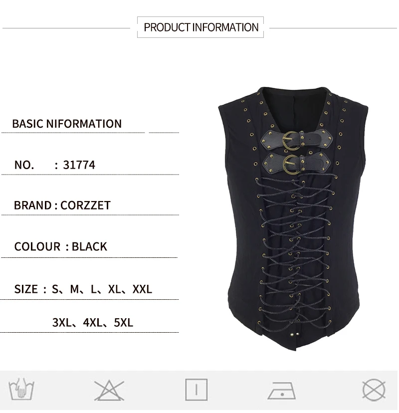Vintage Medieval Tank Top Mens Vest Laced Up Waistcoat Gothic Sleeveless Solid Waist Trainer Vest for Weight Loss Renaissance T Shirt Body Shaper Corset Shirt