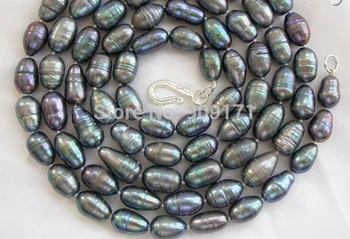 

Free Shipping>>>stunning long 50" big 12mm baroque black freshwater cultured pearl necklace