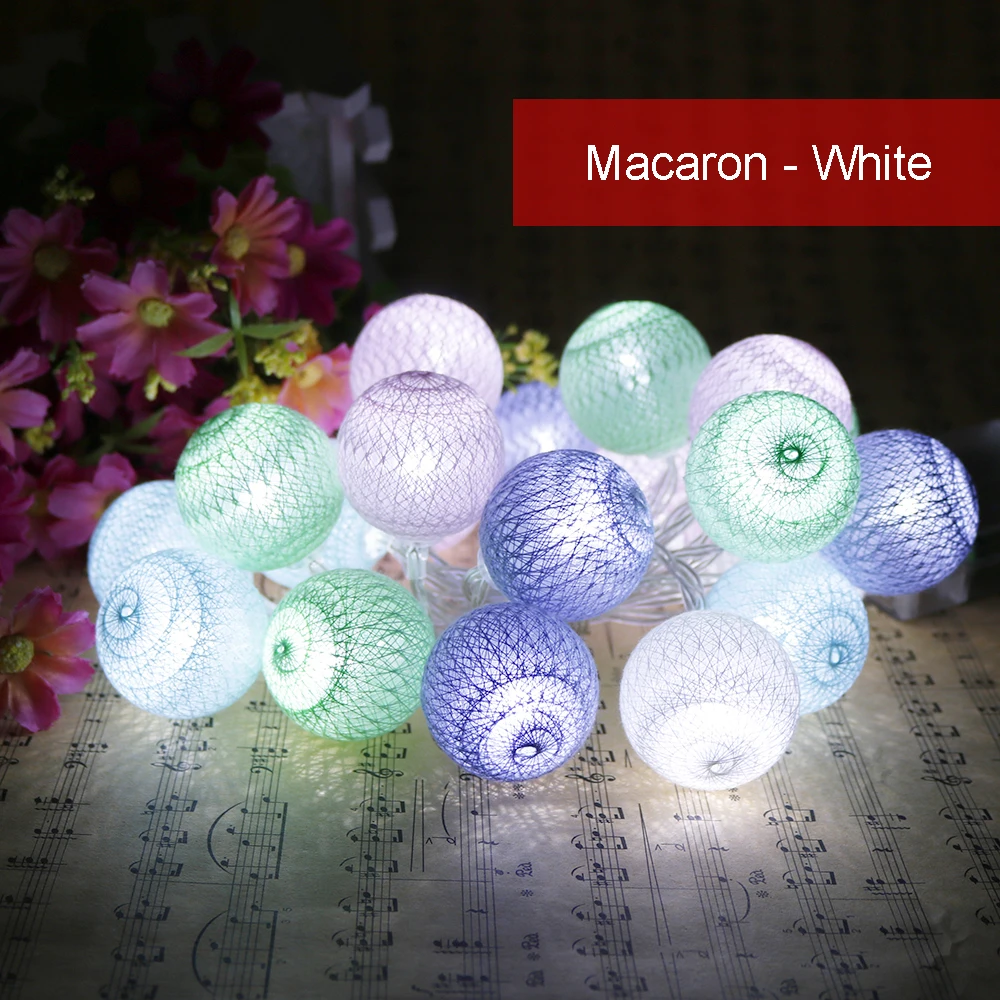 Macaron Led Light string 20Leds Holiday lights 3.5cm Cotton Ball 2.2 Meter Garland Christmas Wedding Decoration Warm White IQ 14