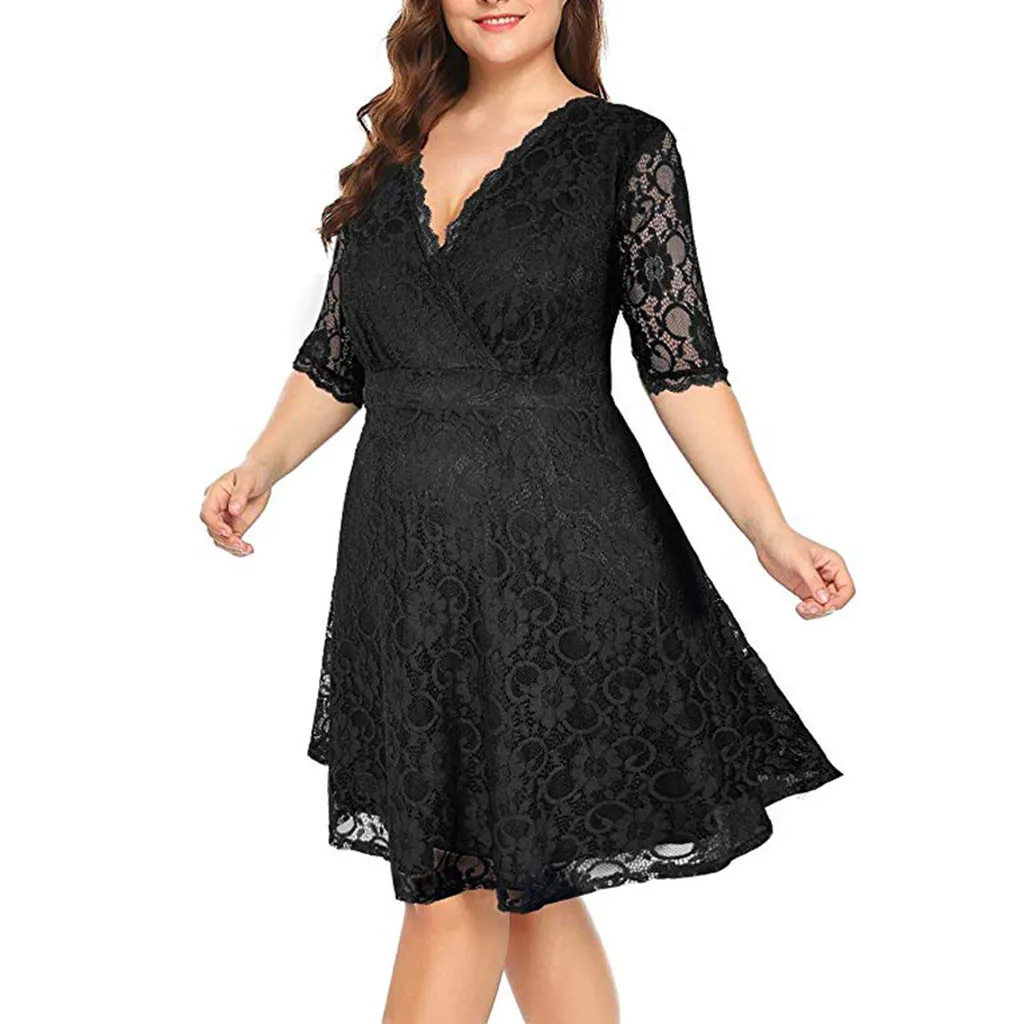 Women Elegant V-neck Half Sleeve Lace Top Cocktail A-line Dress Vintage Plus Size 4XL Party Midi Swing Dress With Pocket Z0508
Women Elegant V-neck Half Sleeve Lace Top Cocktail A-line Dress Vintage Plus Size 4XL Party Midi Swing Dress With Pocket Z0508