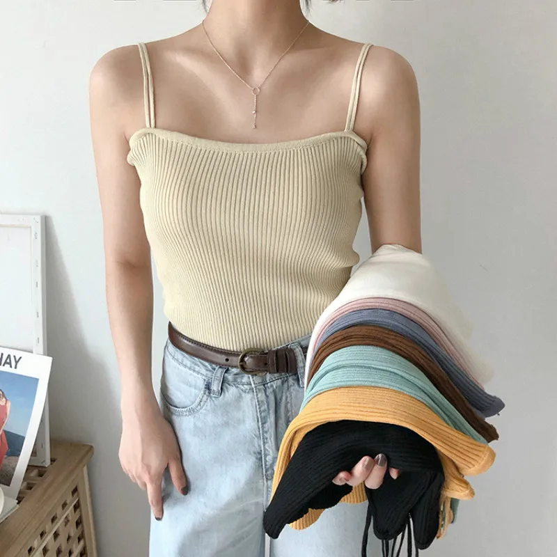 Women Korean Sexy Slim Knitted Camis Vintage Solid Color Double Strap Elastic Sleeveless Off Shoulder Tees Feme Basic Tank Tops
Women Korean Sexy Slim Knitted Camis Vintage Solid Color Double Strap Elastic Sleeveless Off Shoulder Tees Feme Basic Tank Tops