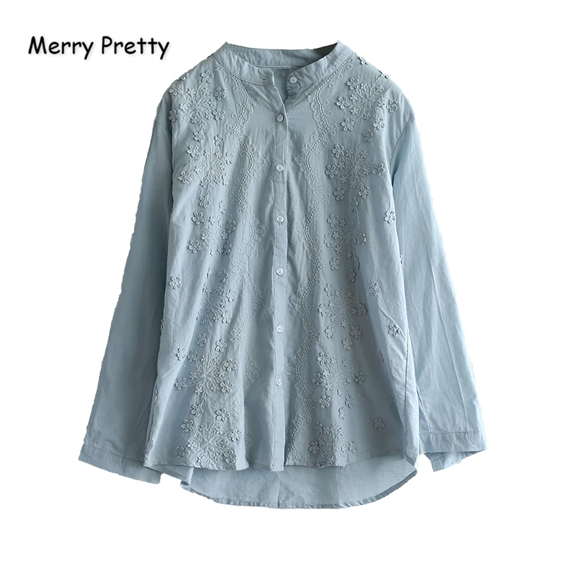 Merry Pretty Cotton Women's Floral Embroidery Elegant Blouses And Tops 2019 Autumn Long Sleeve Mandarin Collar Casual Blouse
Merry Pretty Cotton Women's Floral Embroidery Elegant Blouses And Tops 2019 Autumn Long Sleeve Mandarin Collar Casual Blouse
