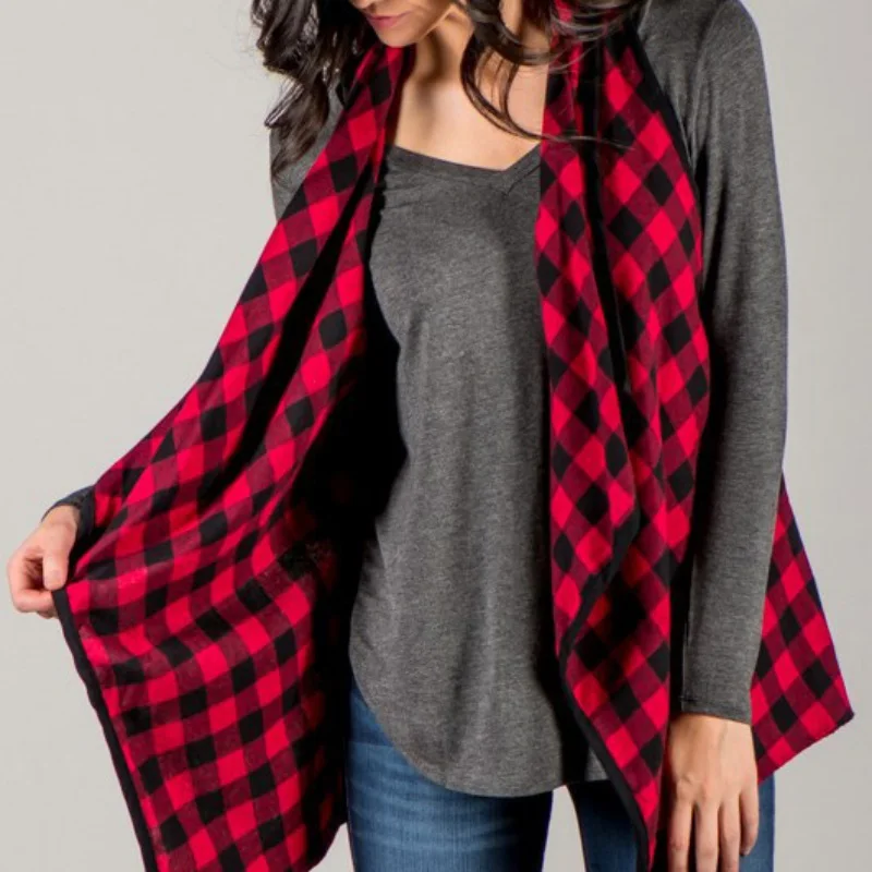 Female Casual Outwear Plaid Red Black Tops Vest Ladies Ruffles Open Jacket Cotton V neck Autumn Women's vest W6
Female Casual Outwear Plaid Red Black Tops Vest Ladies Ruffles Open Jacket Cotton V neck Autumn Women's vest W6