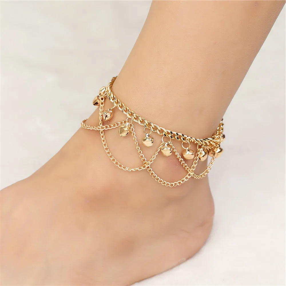 

New Fashion Women Tassel Chain Bells Anklet Summer Sexy Beach Barefoot Sandals Foot Chains Jewelry Ankle Bracelets Enkelbandje