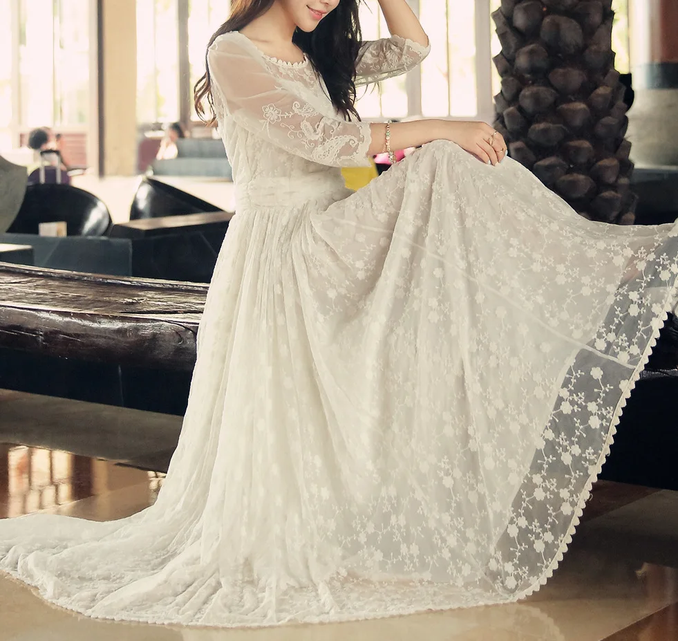 Europe 2018 Summer Women's Fashion Slim Empire Lace Patchwork Long Full White Bohemian Dress Female Elegant Floor Length Dresses
Europe 2018 Summer Women's Fashion Slim Empire Lace Patchwork Long Full White Bohemian Dress Female Elegant Floor Length Dresses