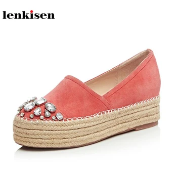 Lenkisen round toe slip on kid suede crystal decoration concise med heel straw shoes solid simple increasing women pumps L7f2
Lenkisen round toe slip on kid suede crystal decoration concise med heel straw shoes solid simple increasing women pumps L7f2