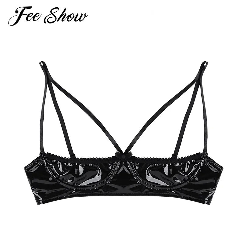 Sexy Womens Lingerie Soft Sheer Wetlook Faux Leather Bra Top Adjustable Spaghetti Straps Half Bra Open Cup Wire-free Unlined Bra
Sexy Womens Lingerie Soft Sheer Wetlook Faux Leather Bra Top Adjustable Spaghetti Straps Half Bra Open Cup Wire-free Unlined Bra
