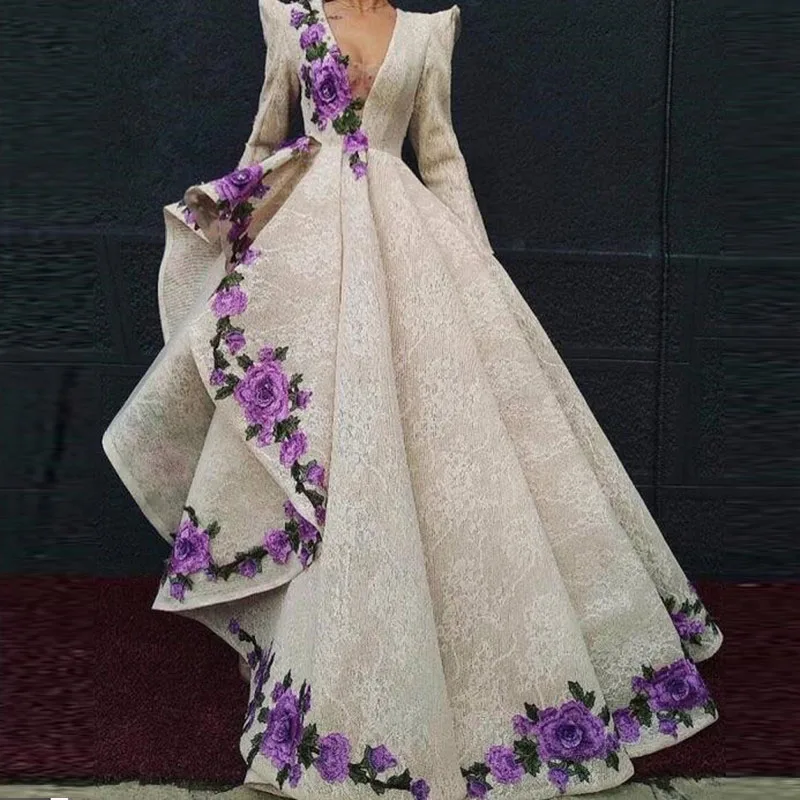 Special Design Evening Party Dress With Embroideries Lace V Neck Vestido De Festa robe de soiree Elegant Full Sleeve Prom Gown
Special Design Evening Party Dress With Embroideries Lace V Neck Vestido De Festa robe de soiree Elegant Full Sleeve Prom Gown
