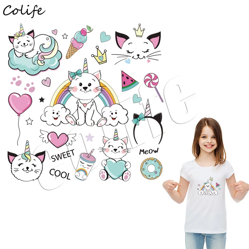 Cute kitty With Angle Cat Set Love Food Rainbow Clothing Deco Diy Heat Transfer Gift for Kids Girl parches para la ropa
Cute kitty With Angle Cat Set Love Food Rainbow Clothing Deco Diy Heat Transfer Gift for Kids Girl parches para la ropa