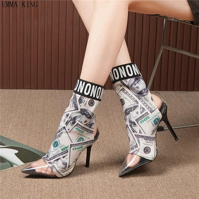 2020 Dollar Print Women Short Sock Boots Fashion PVC Pointed Toe Ankle Booties Fashion Stilettos High Heels Woman Winter Shoes
2020 Dollar Print Women Short Sock Boots Fashion PVC Pointed Toe Ankle Booties Fashion Stilettos High Heels Woman Winter Shoes