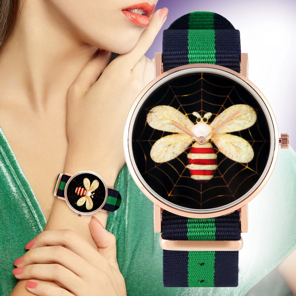 Classic Rose Golden Pointer Black Dial with White Bee Watch for Women Nylon Strap Quartz Analog Wristwatch for Girls
Classic Rose Golden Pointer Black Dial with White Bee Watch for Women Nylon Strap Quartz Analog Wristwatch for Girls
