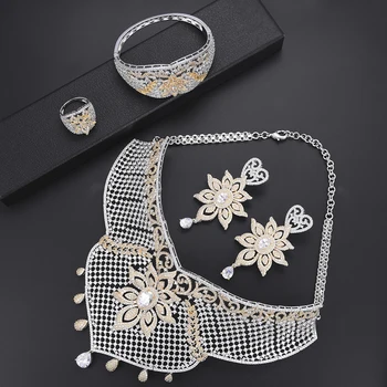 Luxury Blossom Hollow Nigerian Collar Necklace Earrings Sets Bangle Ring Indian Dubai Fashion Jewelry Set For Women Engagement
Luxury Blossom Hollow Nigerian Collar Necklace Earrings Sets Bangle Ring Indian Dubai Fashion Jewelry Set For Women Engagement