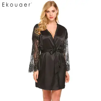 Ekouaer Women Robe Kimono Satin Bathrobes Comfortable Sleepwear Long Sleeve Lace Trim Short Bride Robes Female Lingerie Clothes
Ekouaer Women Robe Kimono Satin Bathrobes Comfortable Sleepwear Long Sleeve Lace Trim Short Bride Robes Female Lingerie Clothes