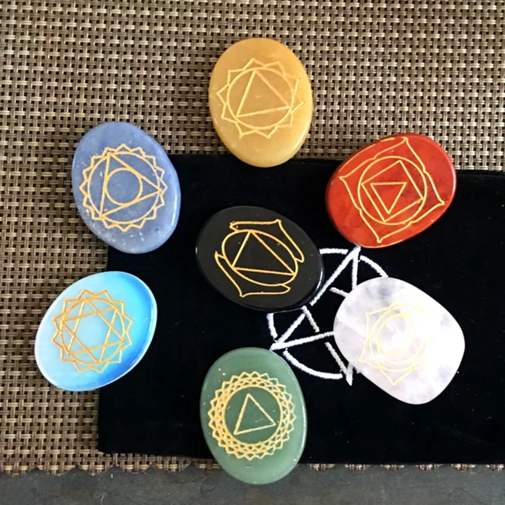 7 Pcs Irregular Engraved Traditional Chakra Pattern Stone Crystal Reiki Healing Hand Play Stone with Pouch Craft
7 Pcs Irregular Engraved Traditional Chakra Pattern Stone Crystal Reiki Healing Hand Play Stone with Pouch Craft