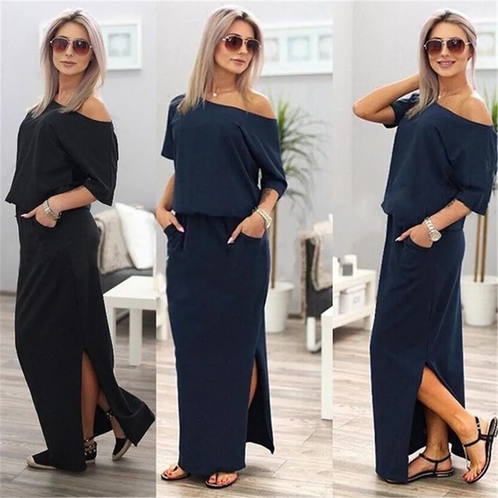 Summer 2019 Women Elegant Maxi Dress Slash Neck Short Sleeve Casual Black Dress Loose Women Clothes Sexy Long Dresses Vestido
Summer 2019 Women Elegant Maxi Dress Slash Neck Short Sleeve Casual Black Dress Loose Women Clothes Sexy Long Dresses Vestido