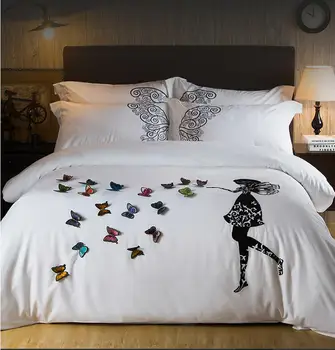 2017 Egypt Cotton white Butterfly Embroidery Luxury Bedding Set 4Pcs King Queen Size girls Bed set Duvet Cover Bed Sheet
2017 Egypt Cotton white Butterfly Embroidery Luxury Bedding Set 4Pcs King Queen Size girls Bed set Duvet Cover Bed Sheet