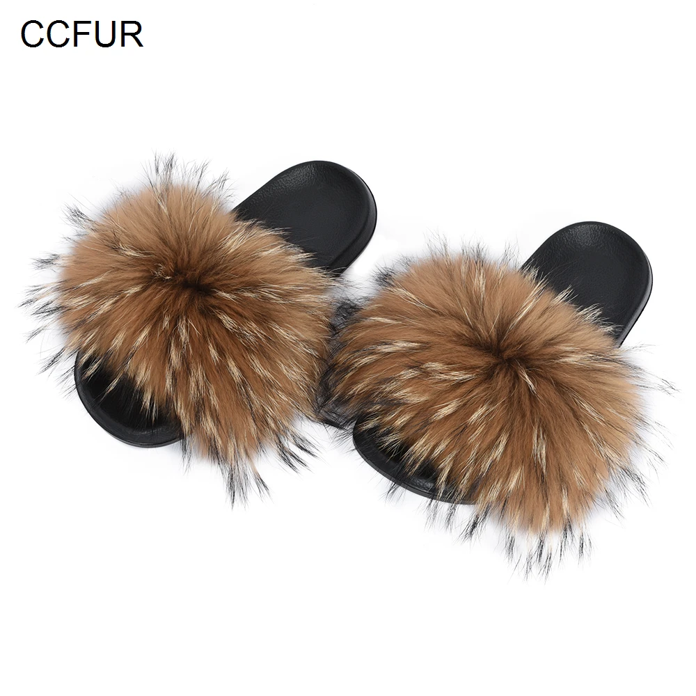 CCFUR Women's Wider Raccoon Fur Slippers Ladies Fashion Real Fur Hair Fluffy Slides Lady's Genuine Fur Sliders Indoor S6046
CCFUR Women's Wider Raccoon Fur Slippers Ladies Fashion Real Fur Hair Fluffy Slides Lady's Genuine Fur Sliders Indoor S6046