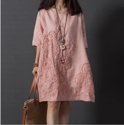 2014 summer casual women's loose big yards short sleeve Cotton and Linen Women's dress 15216
2014 summer casual women's loose big yards short sleeve Cotton and Linen Women's dress 15216