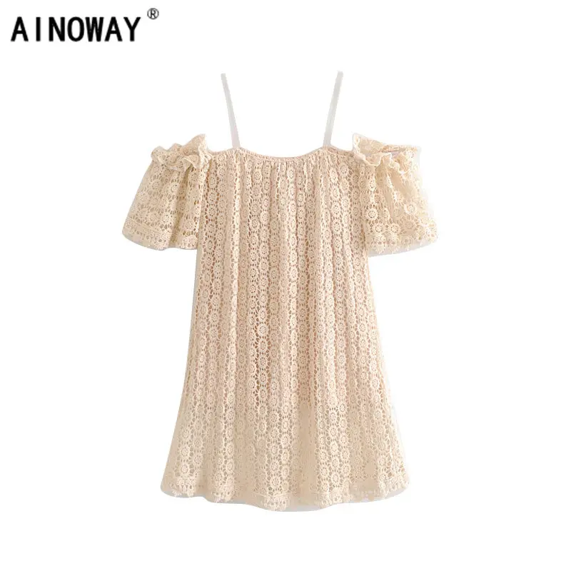 Vintage chic Spring Women off shoulder sexy strapless lace dresses white loose cute mini dresses for female oversize
Vintage chic Spring Women off shoulder sexy strapless lace dresses white loose cute mini dresses for female oversize