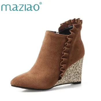 MAZIAO Women Boots High Heel Boots Winter Ruffles Wedges Ankle Boots Bling Heels Zip Pointed Toe Ladies Autumn Shoes Brown Pink
MAZIAO Women Boots High Heel Boots Winter Ruffles Wedges Ankle Boots Bling Heels Zip Pointed Toe Ladies Autumn Shoes Brown Pink