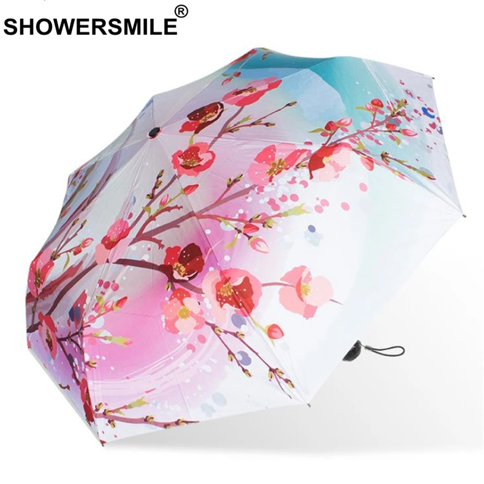SHOWERSMILE Uv Protection Parasol Sliver Coating Painting Umbrella Art Flower Print Peach Blossoms Three Folding Umbrella Brolly
SHOWERSMILE Uv Protection Parasol Sliver Coating Painting Umbrella Art Flower Print Peach Blossoms Three Folding Umbrella Brolly