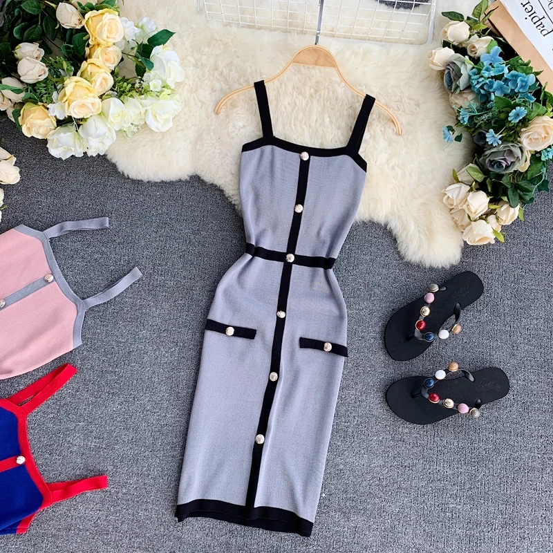 TAOVK Sexy Tight Elastic Knitted Dress Buttons Design High Waist Slim Off Shoulder Spaghetti Strap Dresses
TAOVK Sexy Tight Elastic Knitted Dress Buttons Design High Waist Slim Off Shoulder Spaghetti Strap Dresses