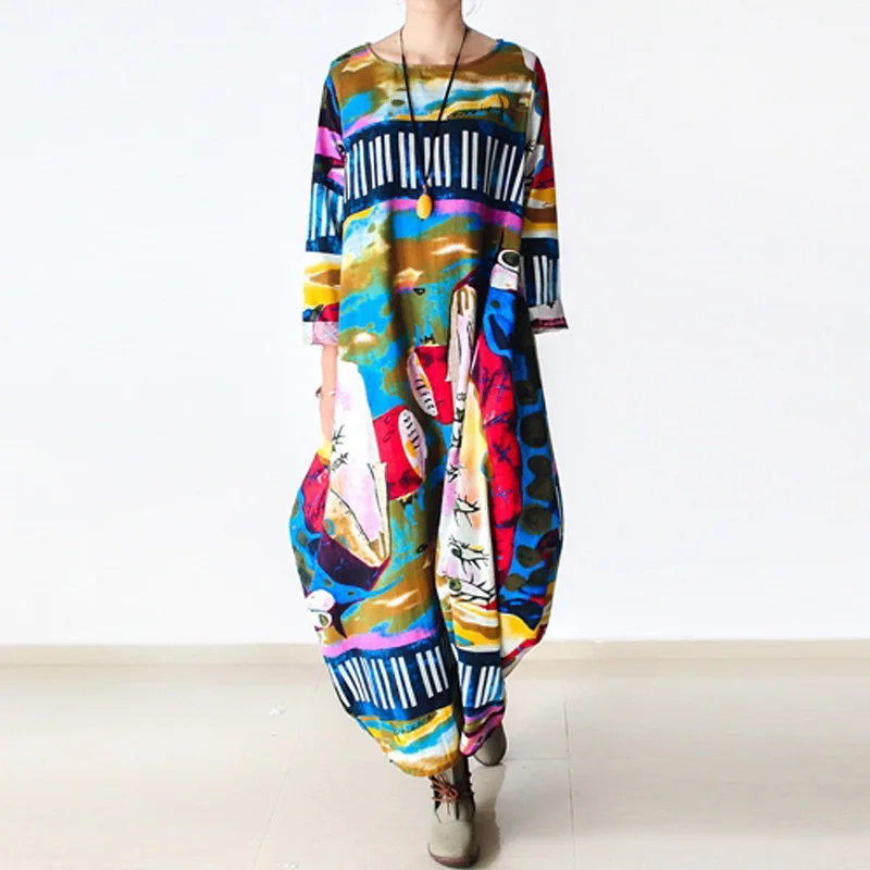 Johnature 2019 New Print Women Maxi Dress Cotton Linen Long Sleeve Robe O-Neck Loose Plus Size Long Spring Loose Dress
Johnature 2019 New Print Women Maxi Dress Cotton Linen Long Sleeve Robe O-Neck Loose Plus Size Long Spring Loose Dress