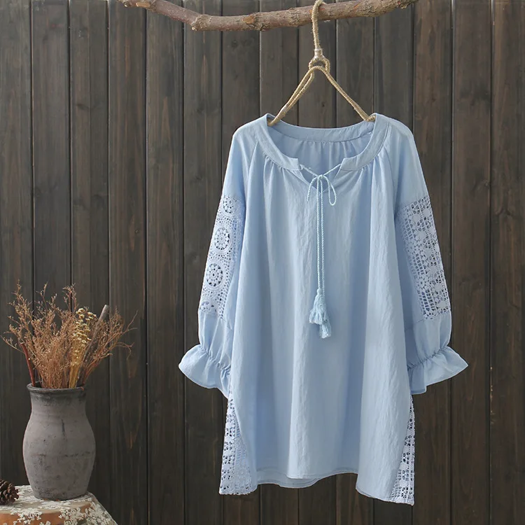women bohemian shirt 2019 female autumn spring Japanese style boho v neck pink blue white tassels hollow blouse women clothes
women bohemian shirt 2019 female autumn spring Japanese style boho v neck pink blue white tassels hollow blouse women clothes