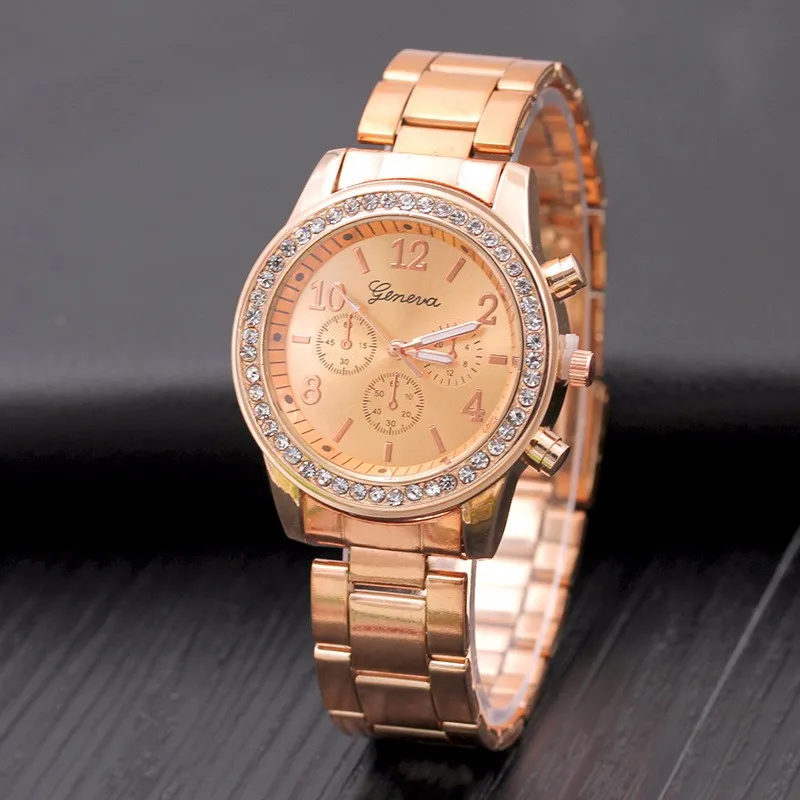 Популярные Брендовые повседневные кварцевые часы из розового золота женские