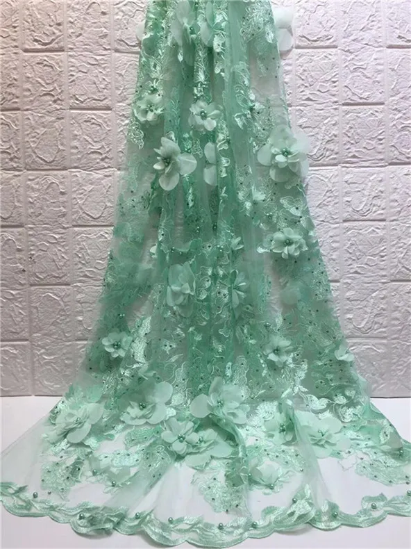 Free shipping (5yards/pc) graceful African net lace fabric 3D Flower purple French with beads for party dress green | Дом и сад