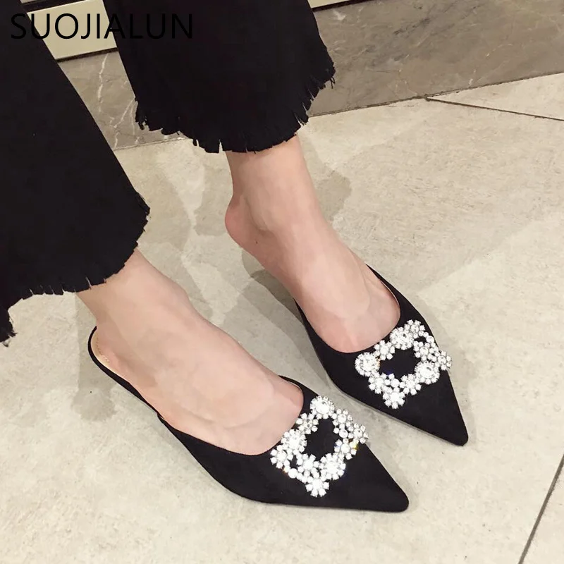 SUOJIALUN Soring Med Heel Mules Slippers Ladies Pointed Toe Strange Style Crystal Outside Sandals Shoes Women Casual Sli
SUOJIALUN Soring Med Heel Mules Slippers Ladies Pointed Toe Strange Style Crystal Outside Sandals Shoes Women Casual Sli