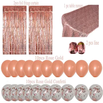 LQIAO Rose Gold Sequin Table Runner 12x108in, 2 PCS Foil Fringe Curtain,10 Pieces Suitable Ballons, 10 PCS Confetti Ballon 
LQIAO Rose Gold Sequin Table Runner 12x108in, 2 PCS Foil Fringe Curtain,10 Pieces Suitable Ballons, 10 PCS Confetti Ballon
